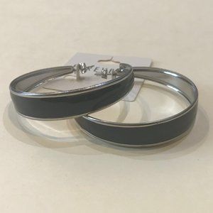 Large silver and black enamel hoop earrings NEW